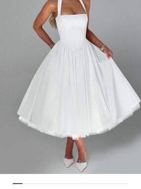 Elegant White Halter Midi Dress